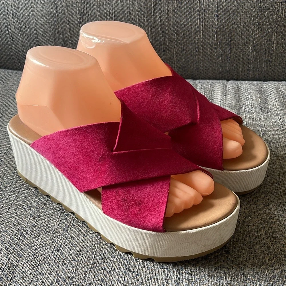 Sorel Pink Suede Platform Slide Sandals, 8